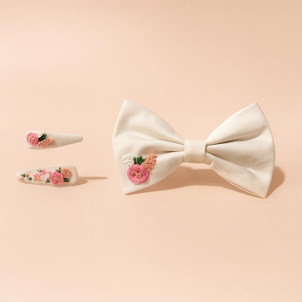 Handcrafted Ivory Bow & Pins Set